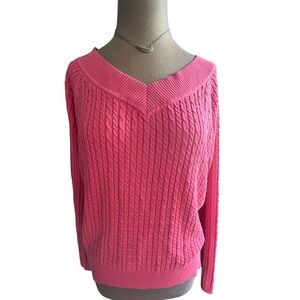 Cotton Cable Knit V-Neck Long Sleeve Sweater M Hong Kong preppy coastal oldmoney